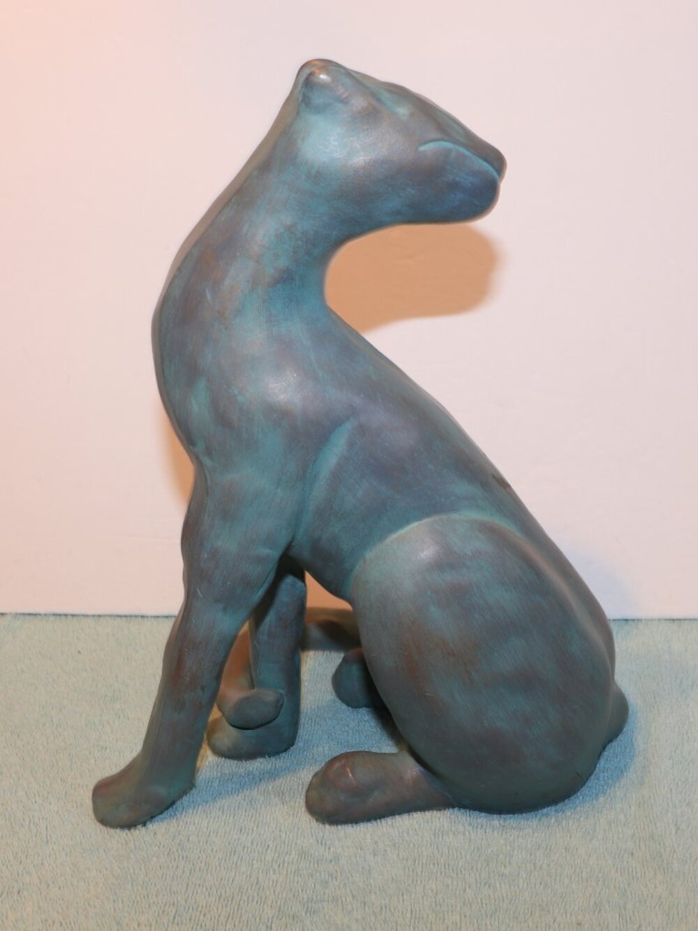 Vtg Cat  Statue Figurine  Bronze Style W/Green Bronze Look 12"